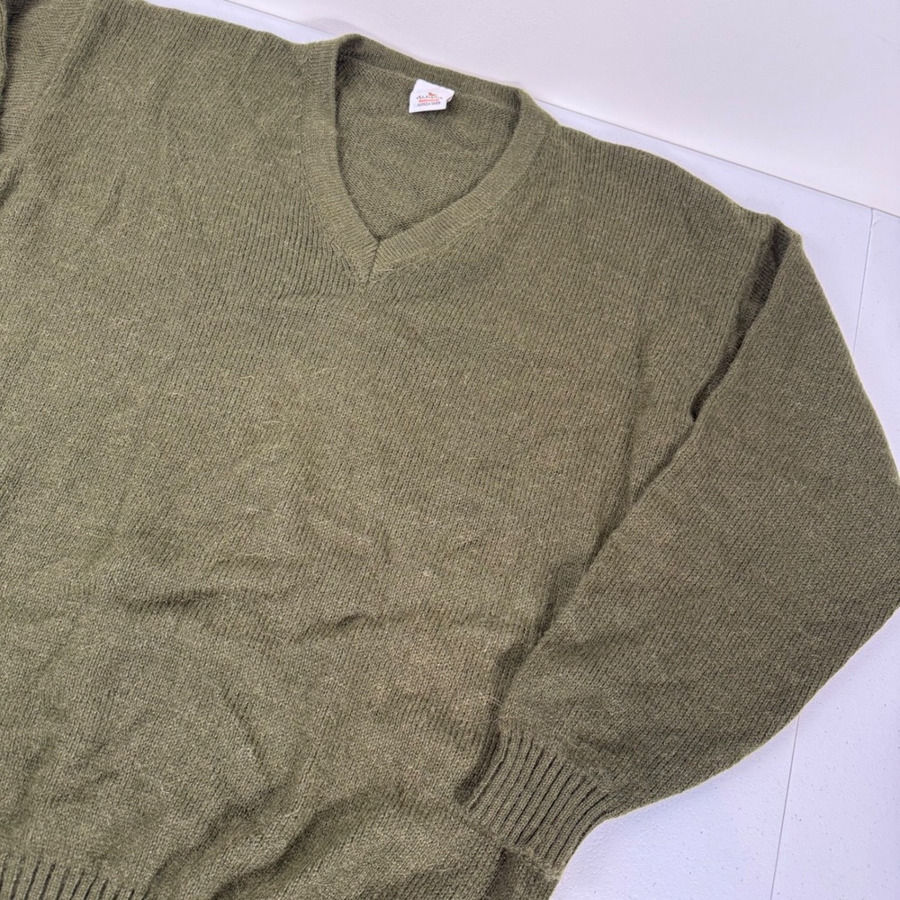 Alpaca Warehouse Mens V-Neck Sweater Olive Green Alpaca Yarn Knit Size XL